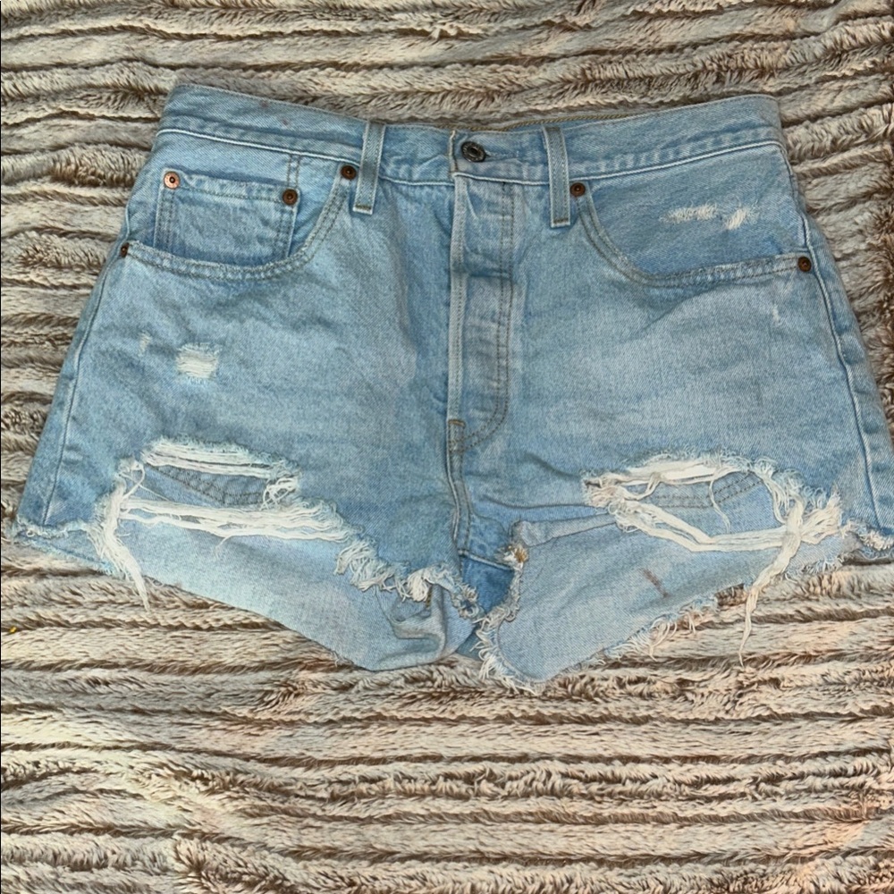 Distressed Light Blue Denim Shorts